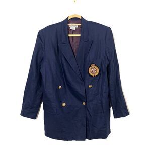 Vintage Rafaella Crested Blazer Jacket Women 14‎ Double Breasted Linen Academia